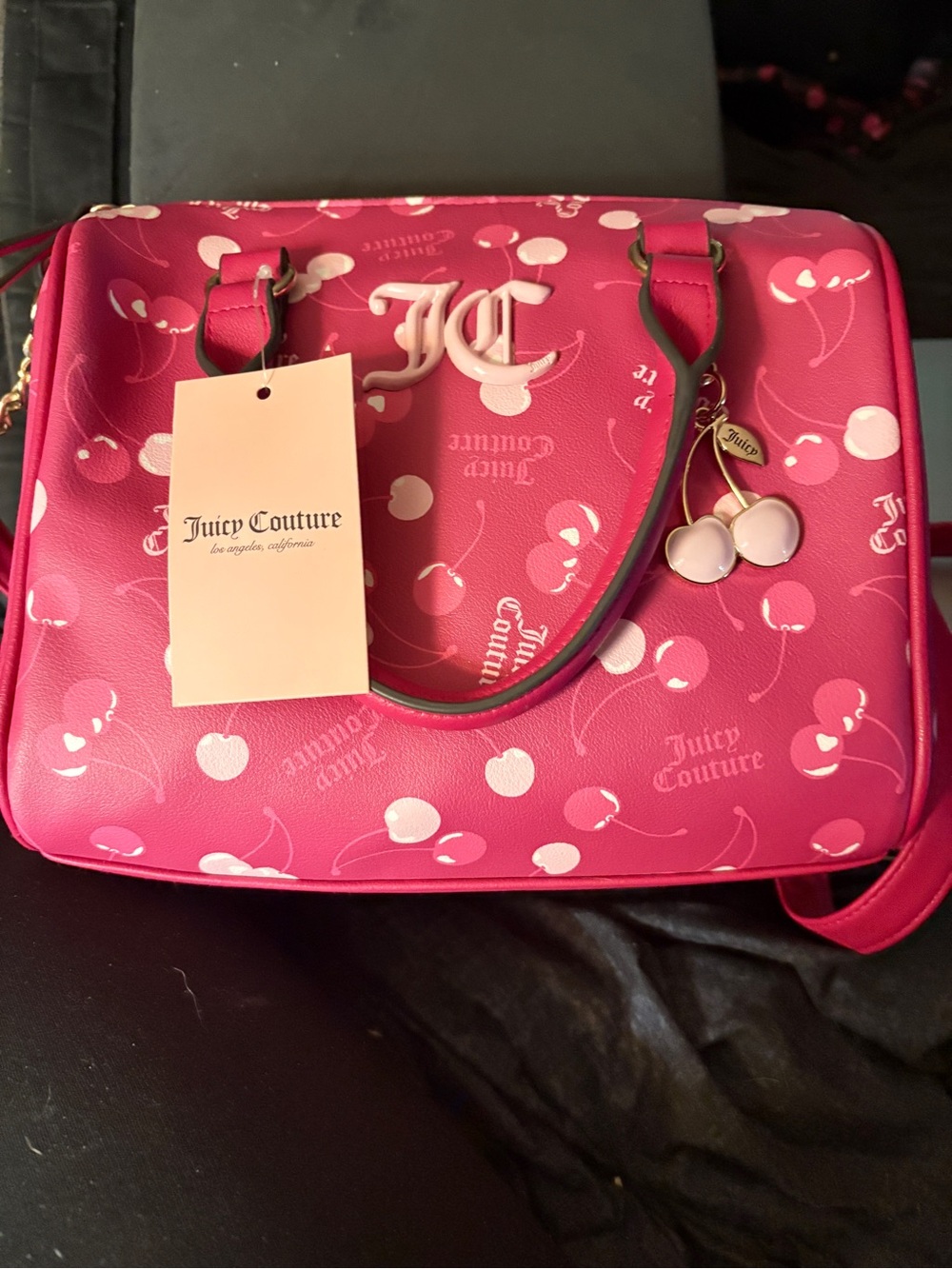 Juicy Couture Hot Pink Cherry Print Satchel with Charm